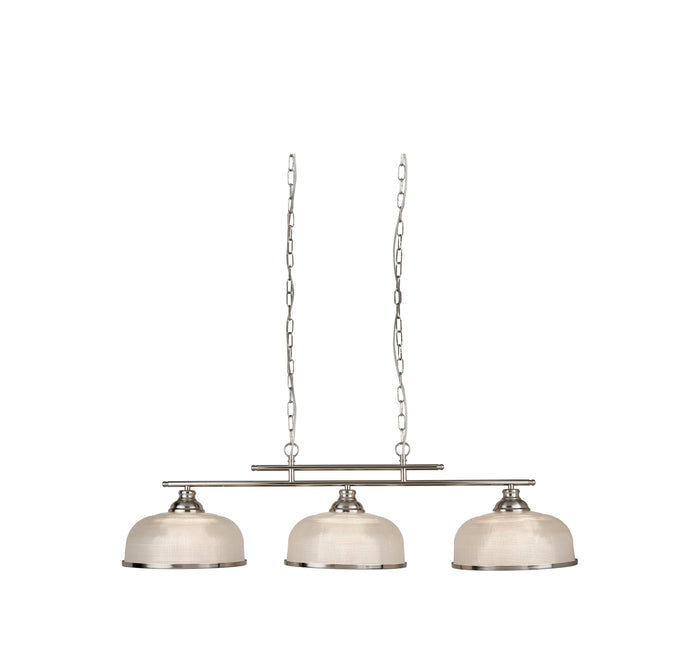 Lampadario Rustico Bistrot Ii Acciaio Argento Vetro Trasparente 3 Luci E27