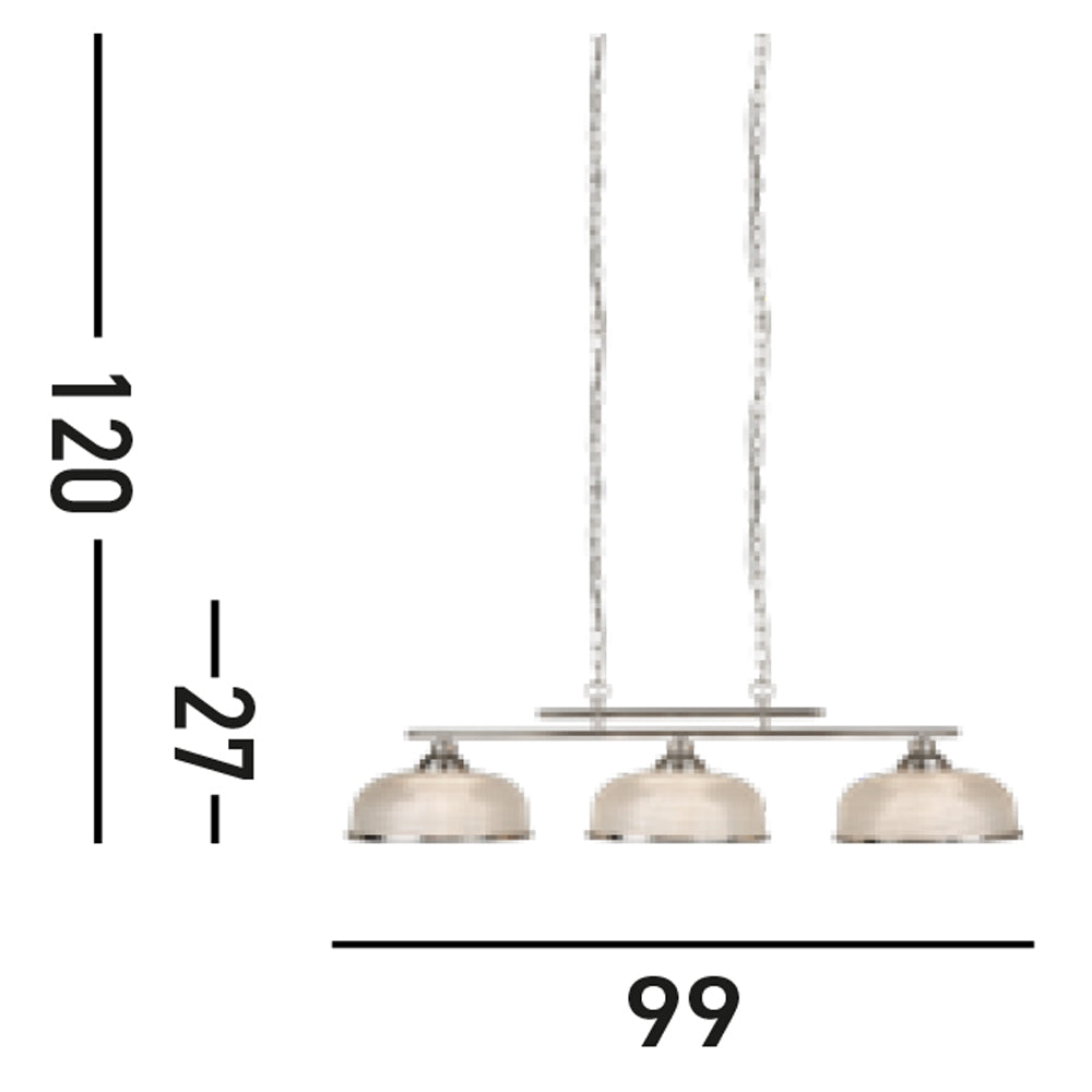 Lampadario Rustico Bistrot Ii Acciaio Argento Vetro Trasparente 3 Luci E27