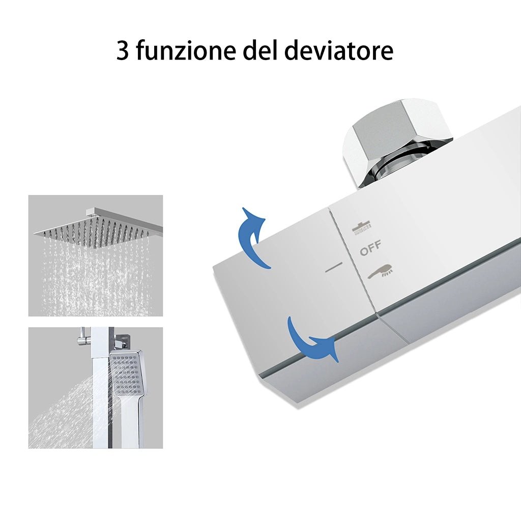 AICA Colonna Doccia con Miscelatore Termostatico, Rubinetto Doccia 28x4cm, Soffione Doccia in Acciaio Inox 20x20cm Cromo