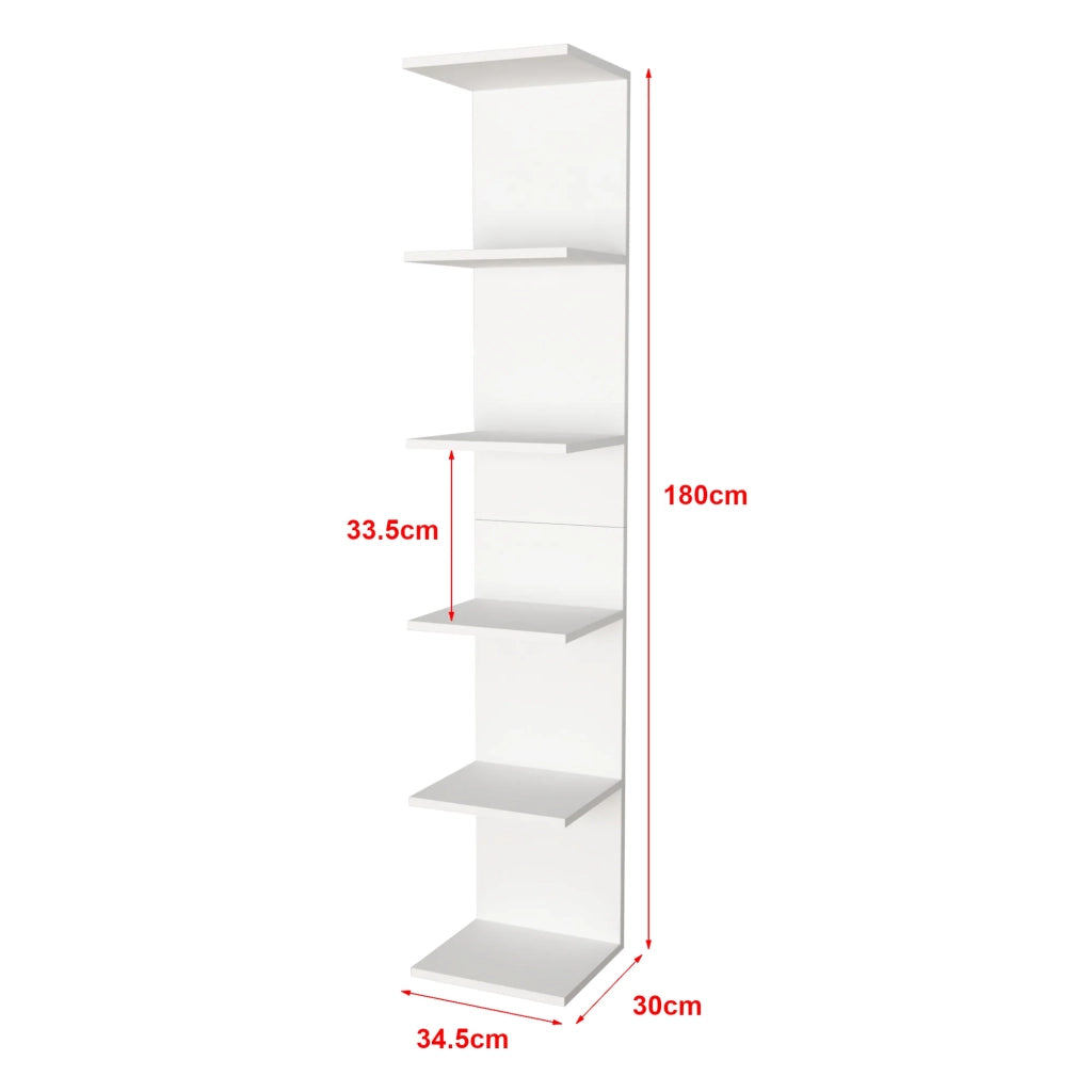 Mensola da parete a 6 ripiani 180 x 34,5 x 30 cm Bianco 03_0007060
