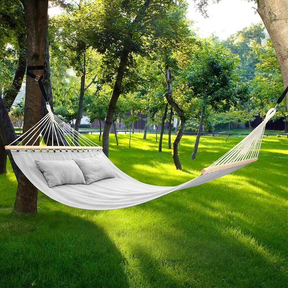 Amaca Giardino 2 Posti Legno Cotone Relax Esterno Campeggio 345x150cm Grigio
