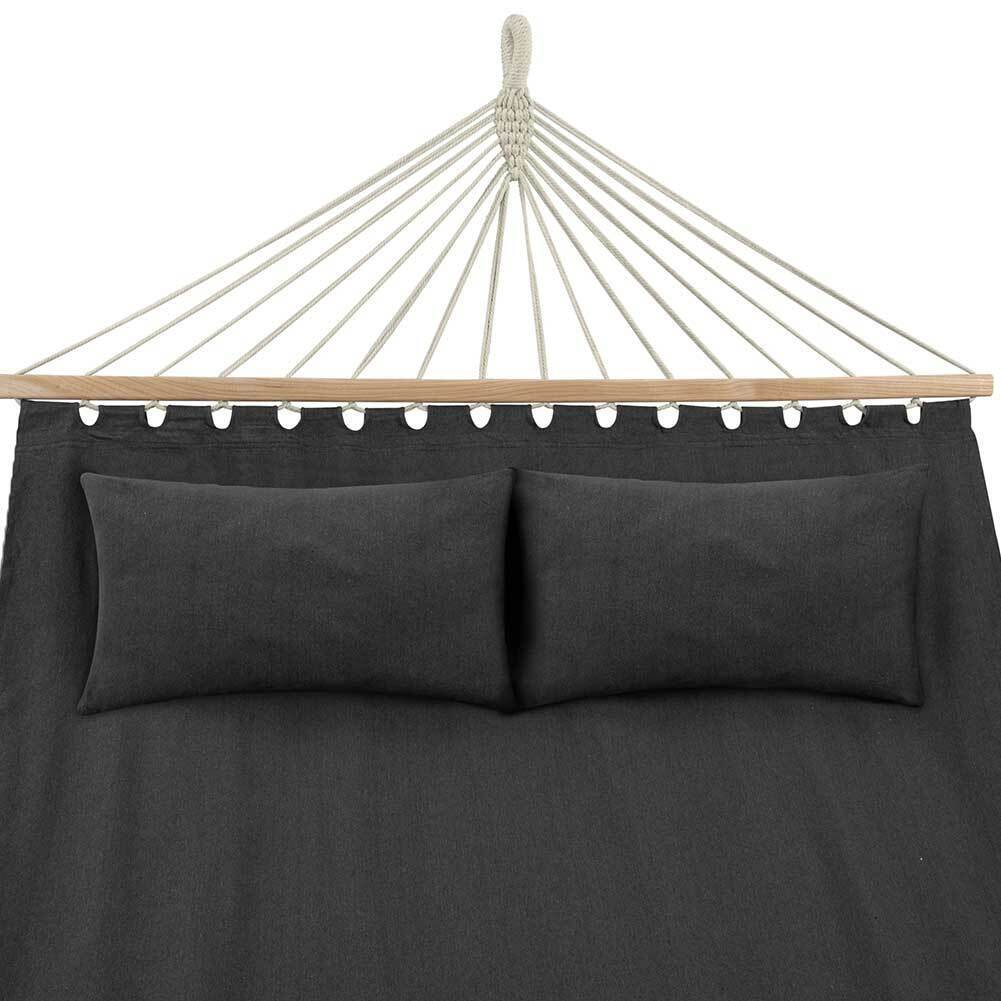 Amaca Giardino 2 Posti Legno Cotone Relax Esterno Campeggio 345x150cm Antracite
