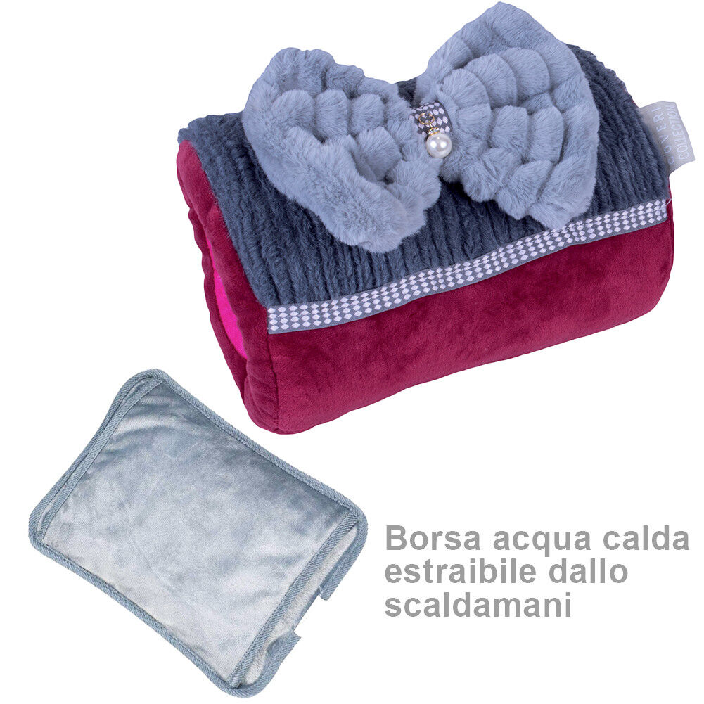 Borsa Acqua Calda Elettrica con Tasche Scaldamani Fiocco Tessuto Peluche 4 Color