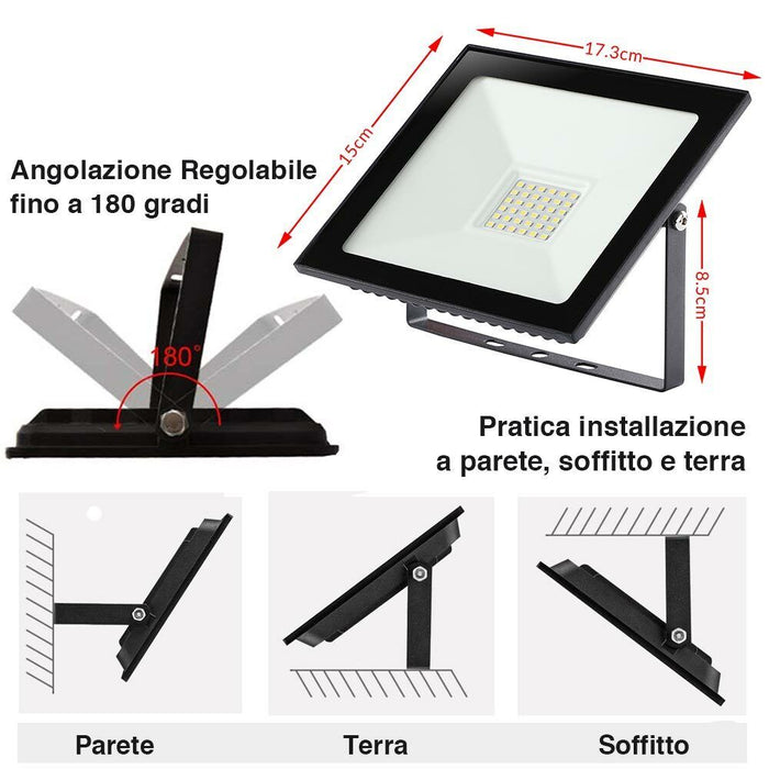 Set 2 Fari Led 30W Luce Alta Luminosita 3000lm Bianco Faro Faretti Esterno Slim