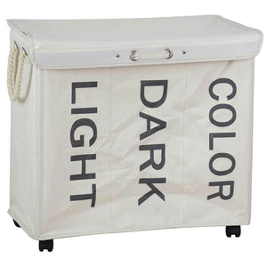 Cesto Biancheria 3 Scomparti Portabiancheria Pieghevole Tessuto con Ruote Panna