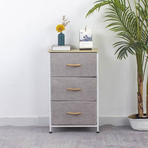 Cassettiera Armadietto con 3 Ripiani Tessuto Grigio Chiaro e Bianco 75x46x30cm