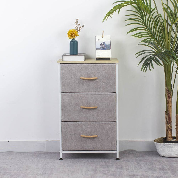 Cassettiera Armadietto con 3 Ripiani Tessuto Grigio Chiaro e Bianco 75x46x30cm