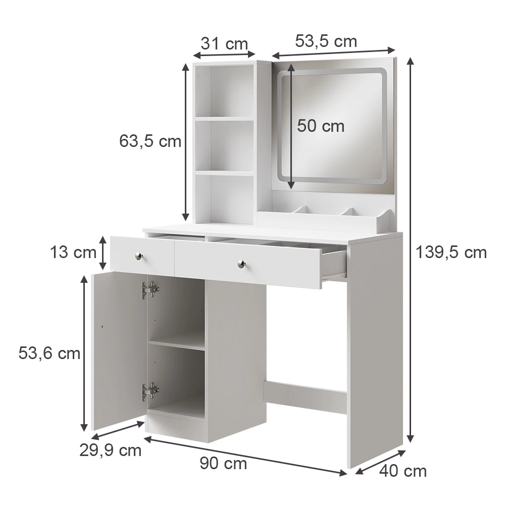 Vicco Tavolo da toilette Bianco 90 cm con specchio
