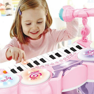 Pianola Tastiera Giocattolo Bambini 24 Tasti Microfono Attacco Mp3 e Supporto