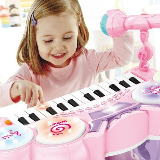 Pianola Tastiera Giocattolo Bambini 24 Tasti Microfono Attacco Mp3 e Supporto