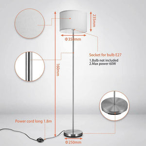 Lampada Piantana da Terra 160cm Design Moderno Paralume E27 60W Tessuto Bianco