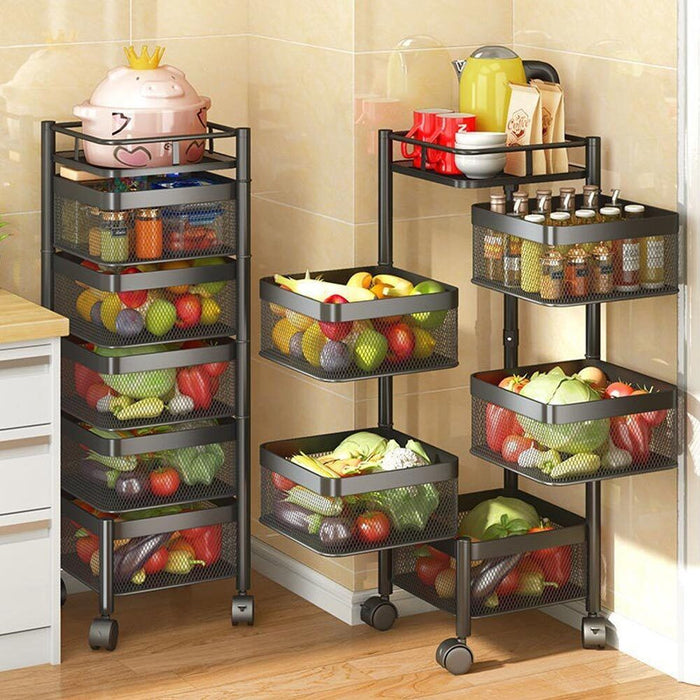 Carrello Trolley Cucina in Metallo 6 Ripiani 26x85 4 Ruote Salvaspazio Nero