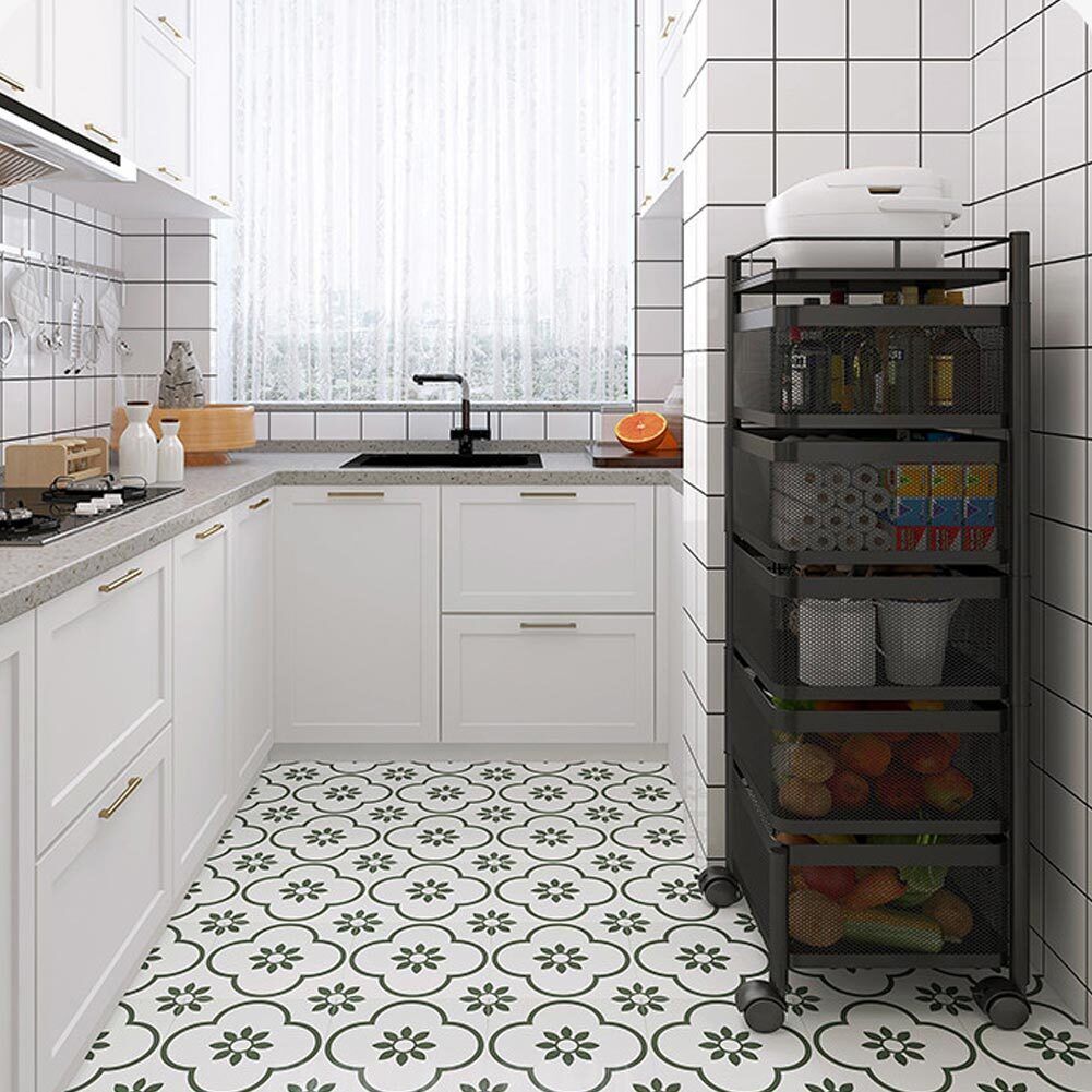 Carrello Trolley Cucina in Metallo 6 Ripiani 26x85 4 Ruote Salvaspazio Nero