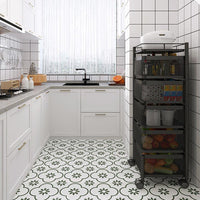 Carrello Trolley Cucina in Metallo 6 Ripiani 26x85 4 Ruote Salvaspazio Nero