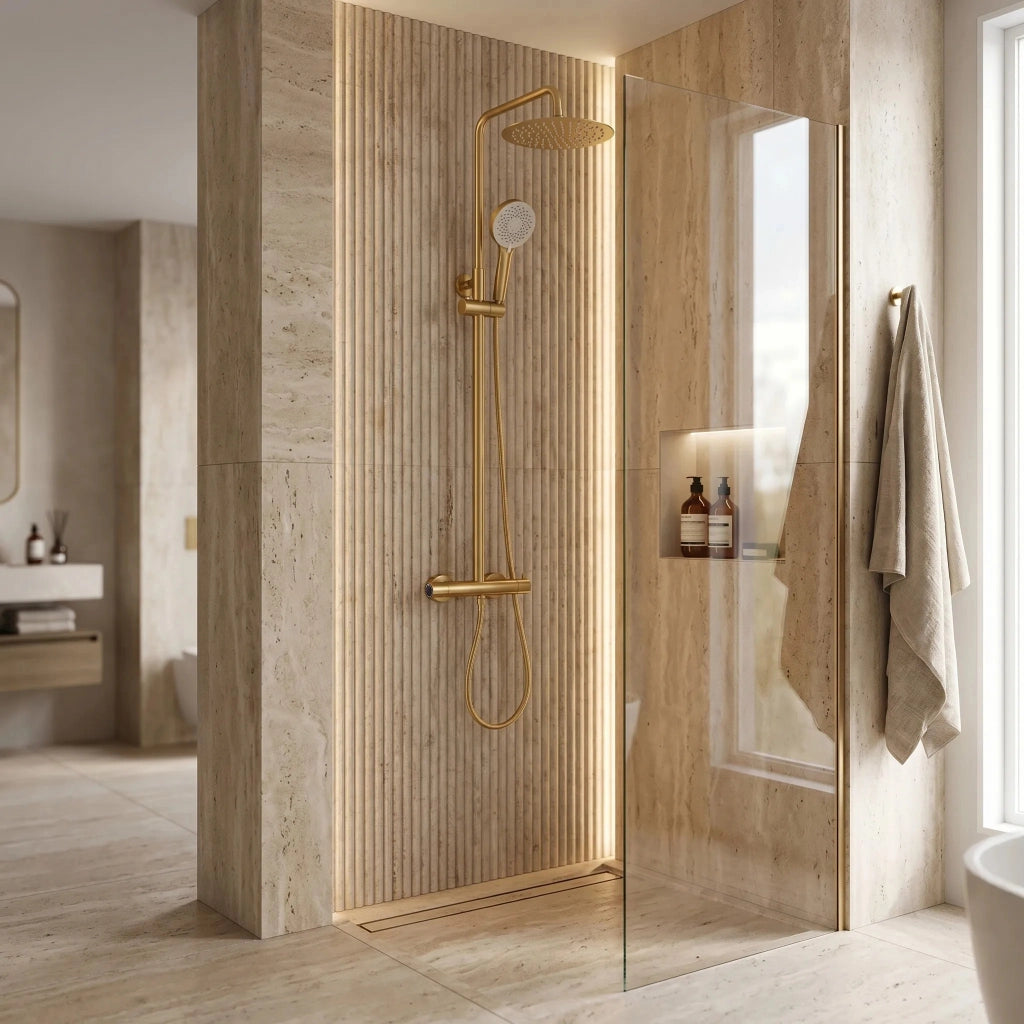 Set Doccia Da Incasso Con Termostatato Drop Brush Gold