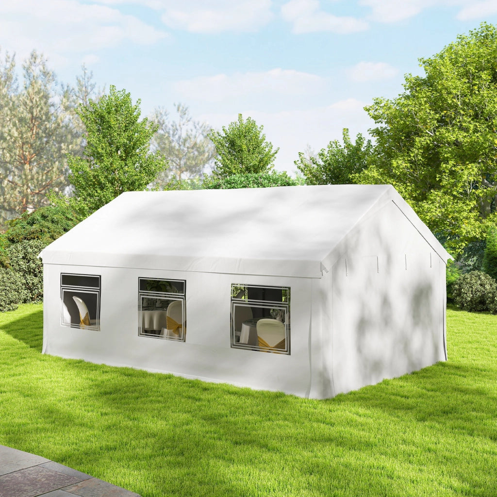 Gazebo da Giardino 597x395x302 cm con Pannelli Laterali 6 Finestre e Doppio Ingresso in Acciaio Galvanizzato Bianco