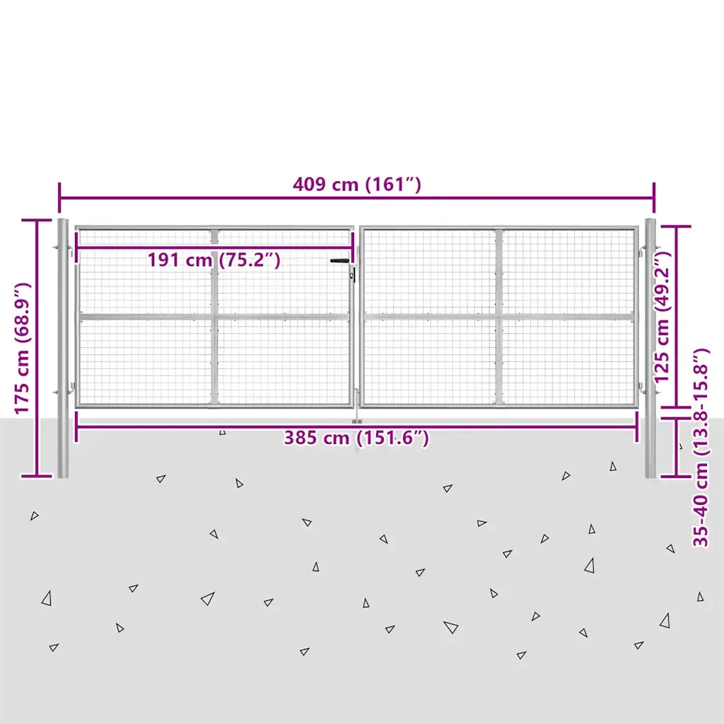 Cancello da Giardino in Acciaio Zincato 400x125 cm Argento 144300
