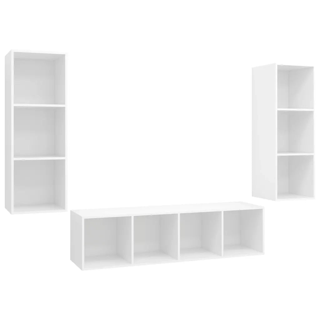 Set Mobile TV 3 pz-Set di 3 Credenza per TV Bianco in Truciolato 922288