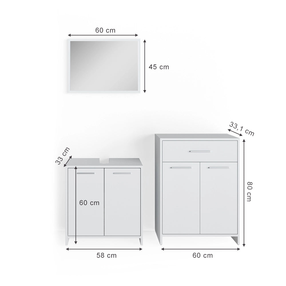 Vicco Set mobili bagno Bianco 3 parti, con mobile midi