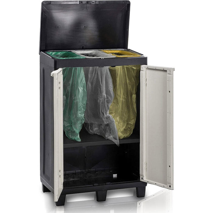 Mobile Pattumiera Raccolta Differenziata 3 Spazi 2 Ante 1 Ripiano Colore Grigio