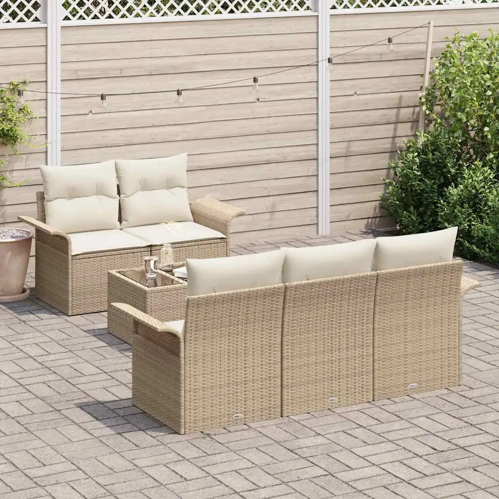 Set di divani con cuscino 6 pcs Beige polyrattan