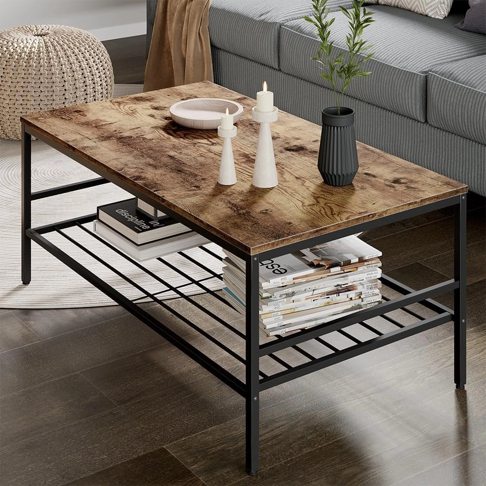 Tavolino da salotto Fyrk, Rovere Goldkraft/nero, 106 x 60 cm con ripiano, adatto per riporre riviste e telecomandi