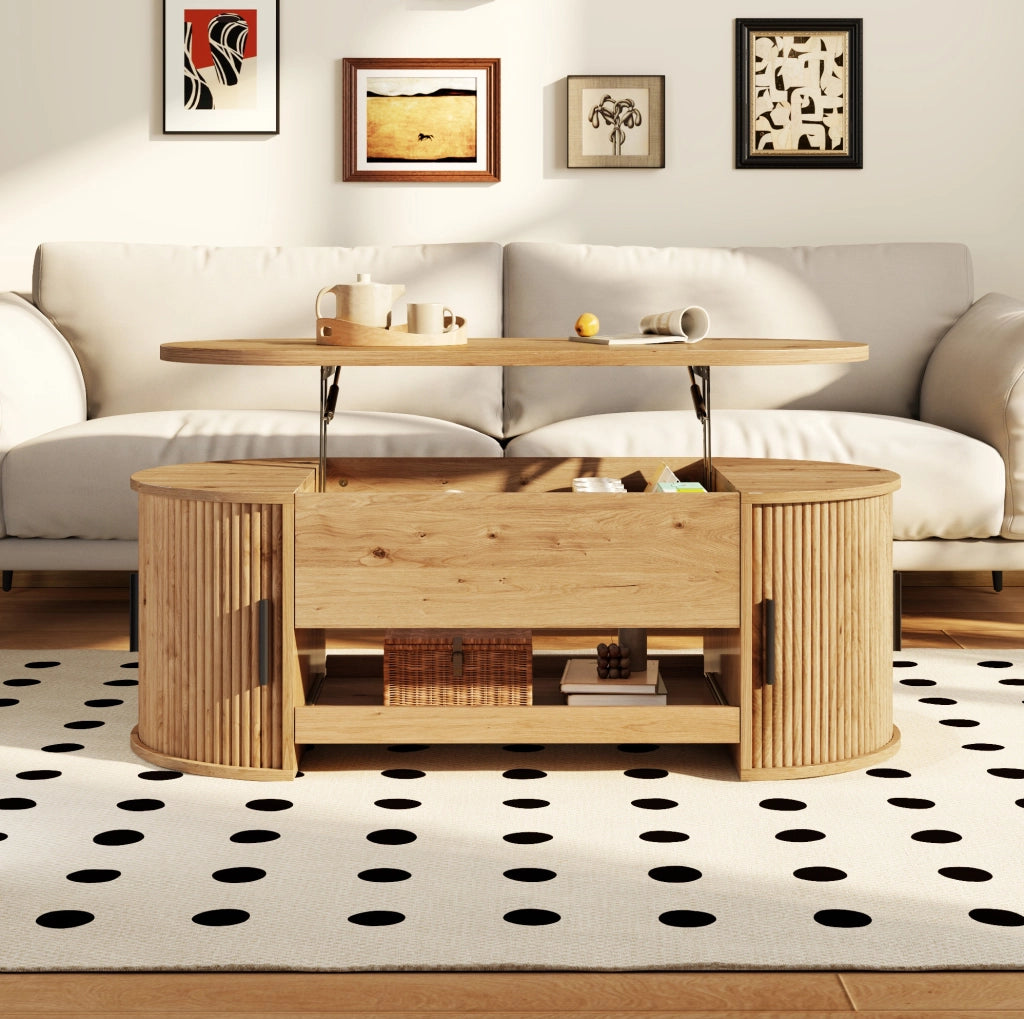 Tavolino elevabile 110x55x55 cm in MDF naturale con contenitore integrato