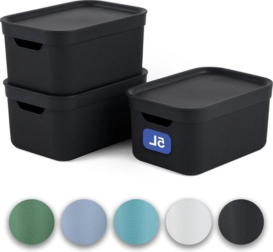 Set di archiviazione decorativo da 3 scatole da 5 L - Nero riciclato PP - Jive Dekobox