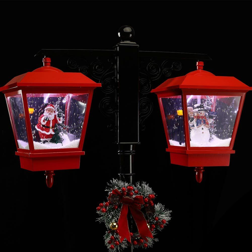 Lampione Natale con Luce LED Scena Natalizia Neve Motorizzata Musica 188cm Nero