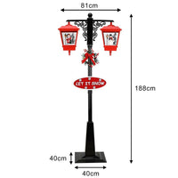 Lampione Natale con Luce LED Scena Natalizia Neve Motorizzata Musica 188cm Nero