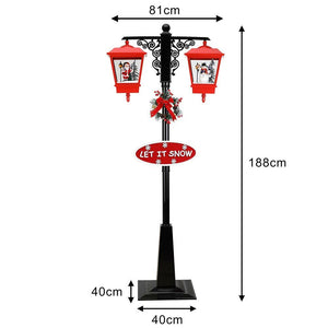 Lampione Natale con Luce LED Scena Natalizia Neve Motorizzata Musica 188cm Nero
