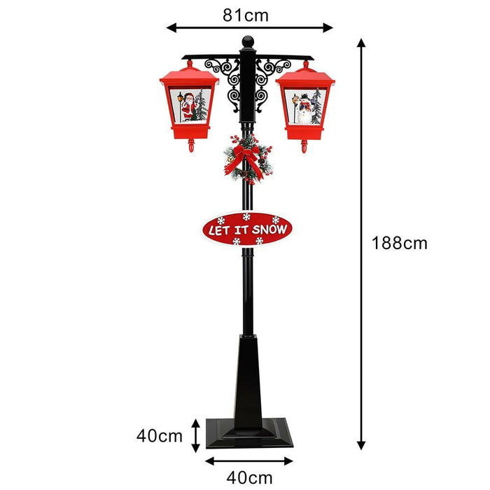 Lampione Natale con Luce LED Scena Natalizia Neve Motorizzata Musica 188cm Nero