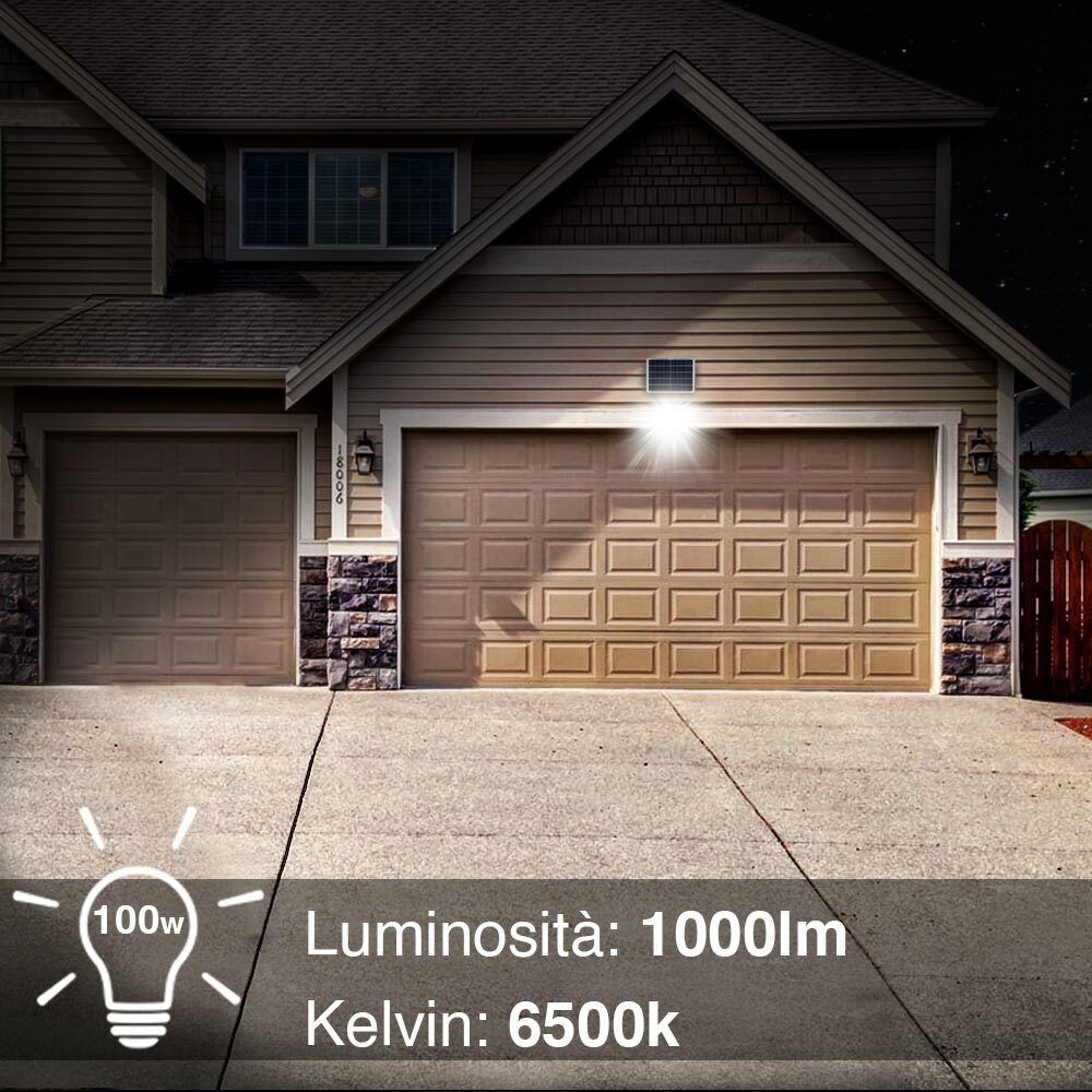Set 2 Fari LED 100W Pannello Solare Luce Esterno Dimmerabile 1000lm + Telecomand