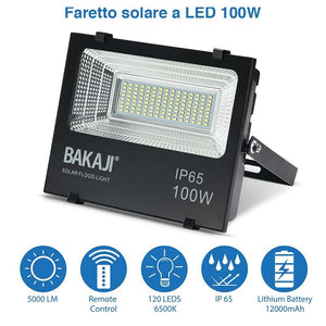 Set 2 Fari LED 100W Pannello Solare Luce Esterno Dimmerabile 1000lm + Telecomand