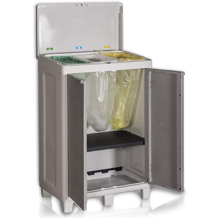 Mobile Pattumiera Raccolta Differenziata 3 Spazi 1 Ripiano 2 Ante Colore Grigio