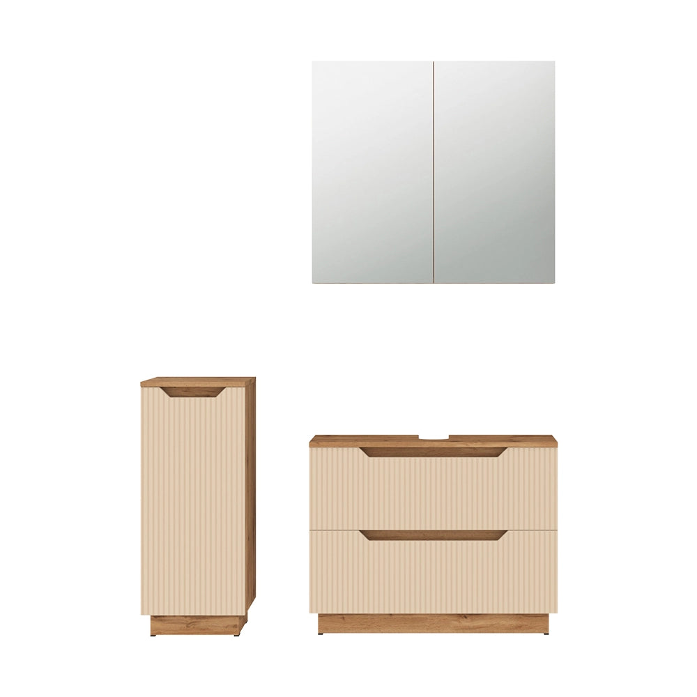 Vicco Set di mobili da bagno Rovere/cashmere a righe 3 parti