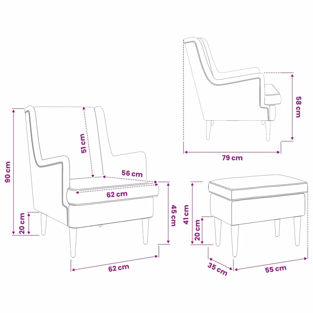 Poltrona con Ottomano 2 pz Tortora Tessuto 3418815