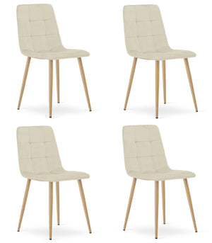 Sedia VALORA PYRA - Moderna in velluto beige chiaro con gambe color legno x 4