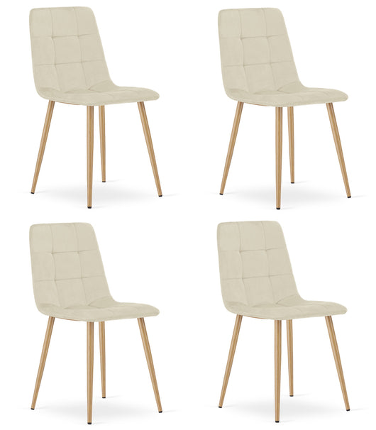 Sedia VALORA PYRA - Moderna in velluto beige chiaro con gambe color legno x 4