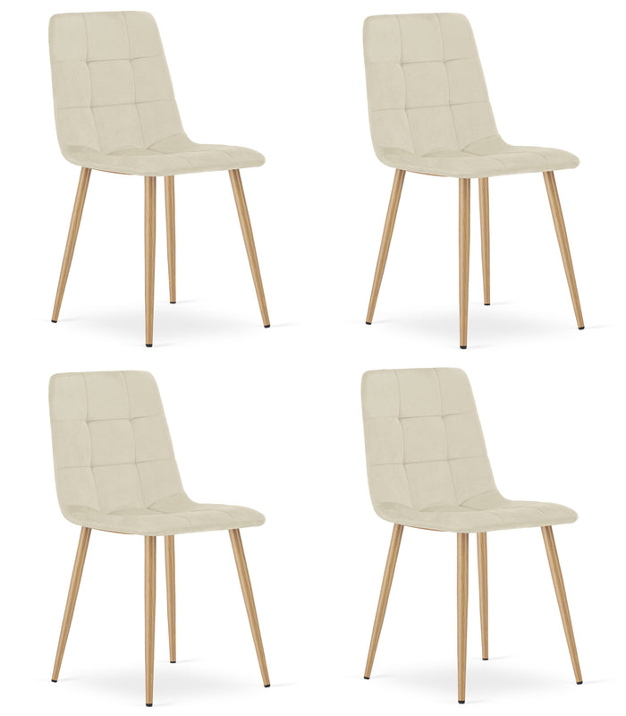 Sedia VALORA PYRA - Moderna in velluto beige chiaro con gambe color legno x 4