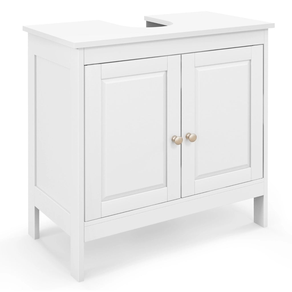 Mobiletto sotto lavabo con ripiano regolabile a 3 posizioni, Mobile da bagno con 2 porte e ritaglio a U Bianco