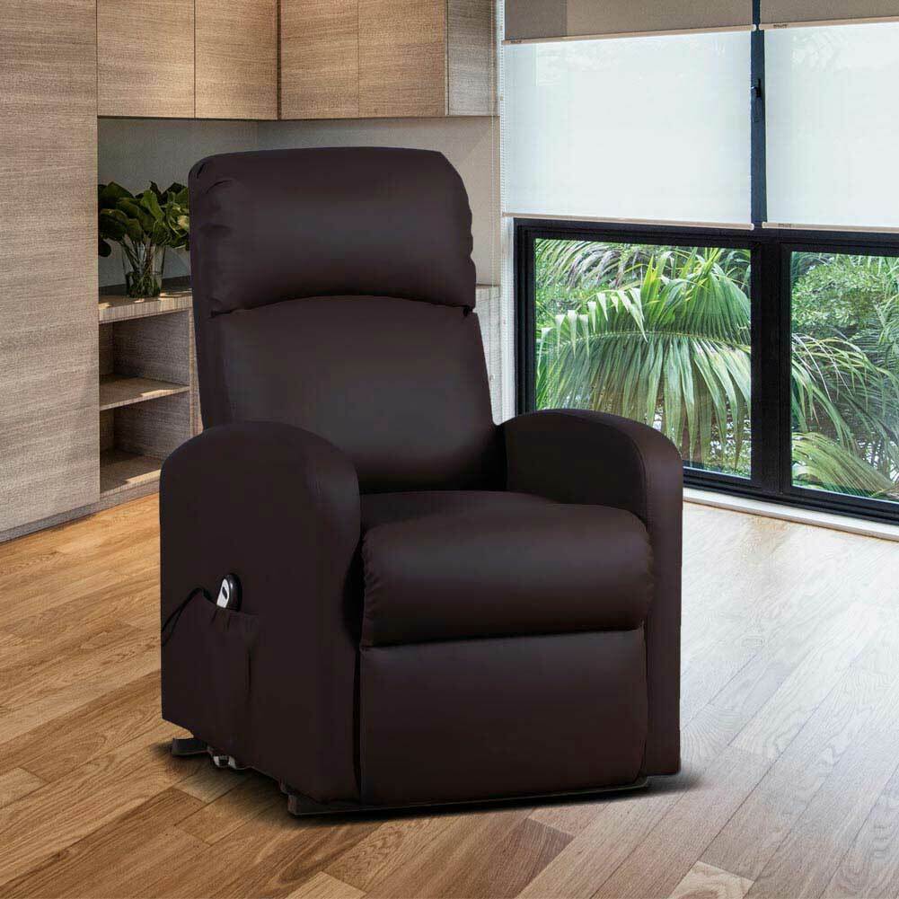 Poltrona Alzapersona Elettrica Motorizzata Reclinabile Ecopelle Moro Per Anziani