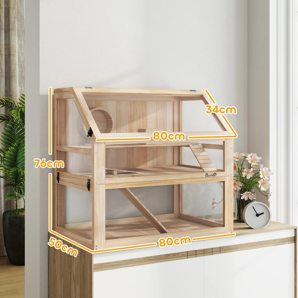 Gabbia per Criceti in Legno 3 Piani ¨C zephmum ¨C 80x50x76 cm Naturale