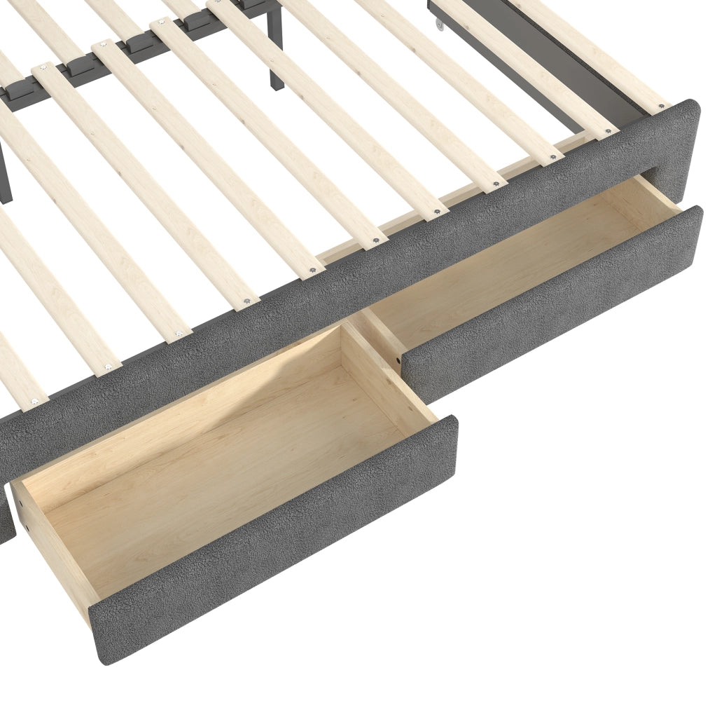 Letto singolo estraibile in velluto grigio 90x190 cm con LED, USB-C e cassetti