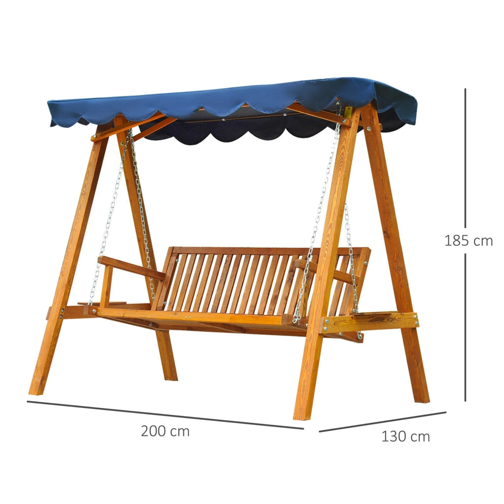 Dondolo da Giardino 3 Posti in Legno con Baldacchino Swing Blu