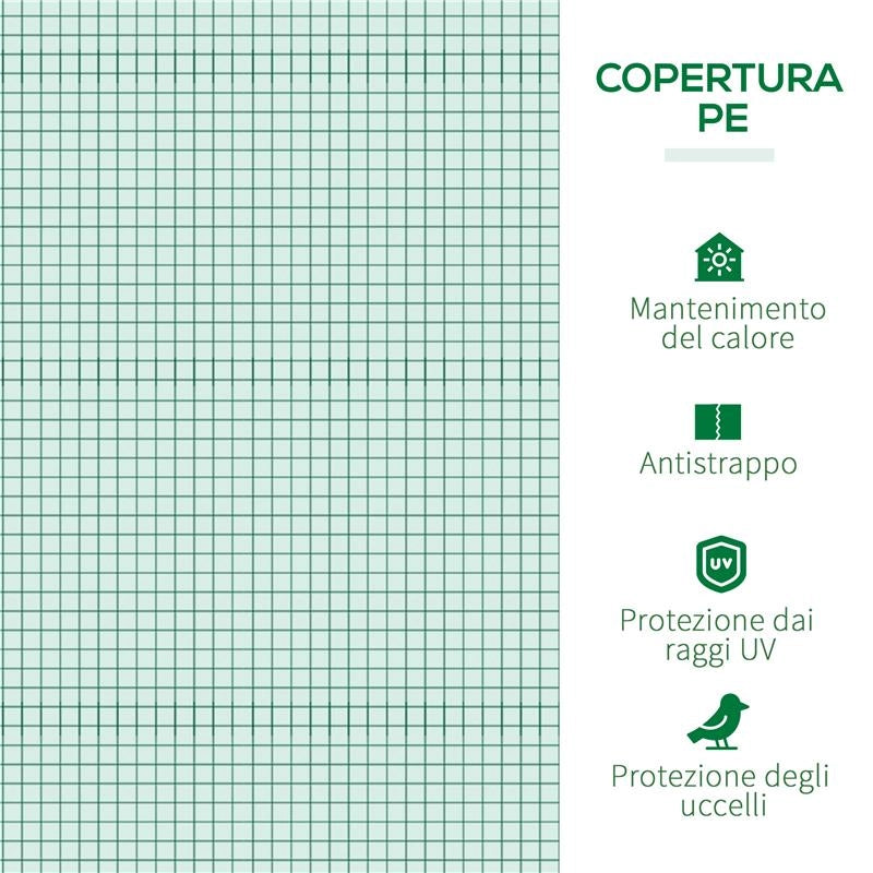 MINI SERRA PER PIANTE IMPERMEABILE CON 3 INGRESSI AVVOLGIBILI IN ACCIAIO E PE 400X100X80 CM VERDE