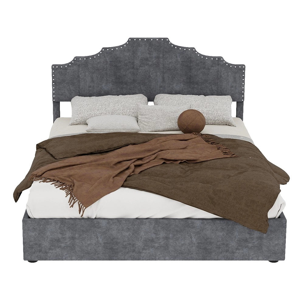 Letto Matrimoniale Contenitore Imbottito con Testiera, Apertura Idraulica, con Materasso ¨C MINIMAL ¨C Grigio 140x200