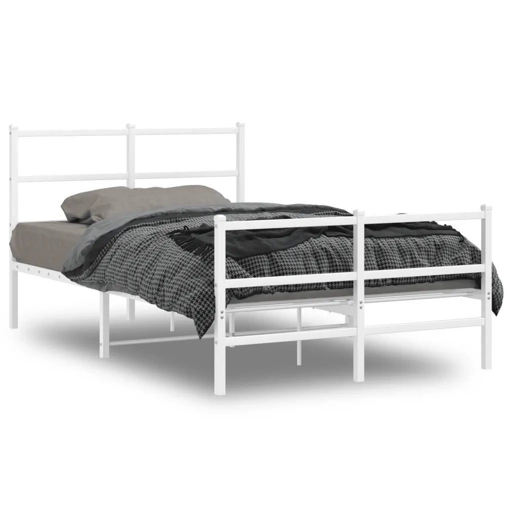 Letto matrimoniale | Letto per adulti | Giroletto con Testiera e Pediera Metallo Bianco 120x190 cm