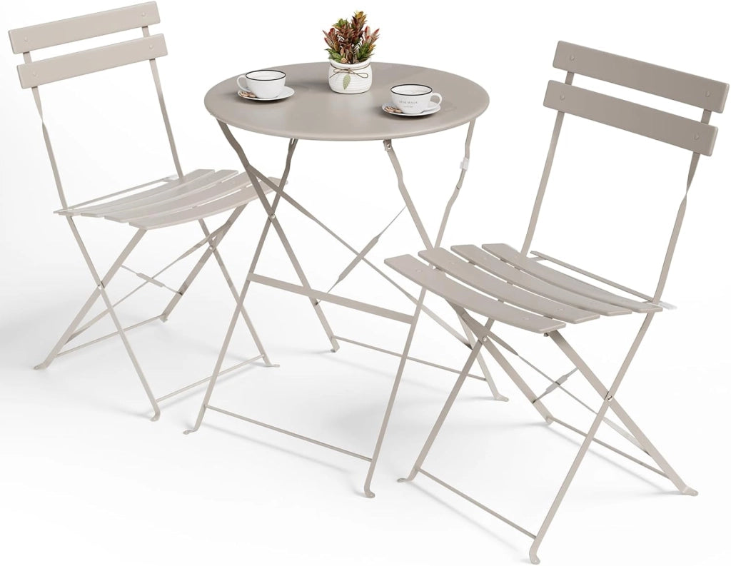 Set da Bistrò 3 Pezzi, Tavolo da Giardino Pieghevole Metallo, Set da Balcone con 2 Sedie, Mobili da Giardino, Pieghevole, Tavolo con Sedie per Balcone e Terrazzo, Blu