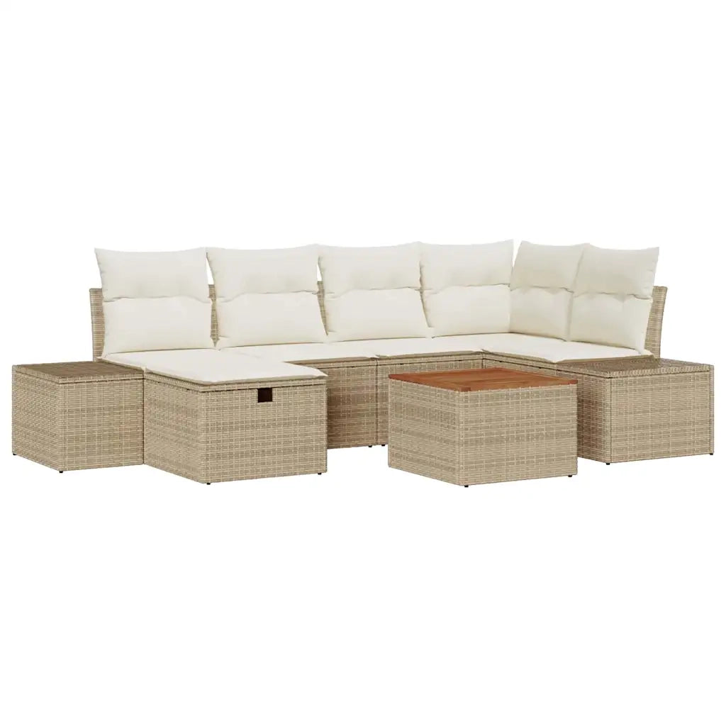Set Divano da Giardino con cuscino 7 pcs Beige polyrattan